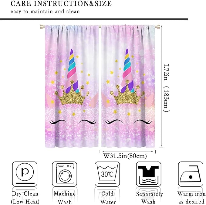 Kids Unicorn Curtains Kids Girls Boys Rainbow Unicorn Pattern Blackout Curtains Bedroom Curtains 63x72 Inches 2 Panels