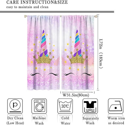 Kids Unicorn Curtains Kids Girls Boys Rainbow Unicorn Pattern Blackout Curtains Bedroom Curtains 63x72 Inches 2 Panels
