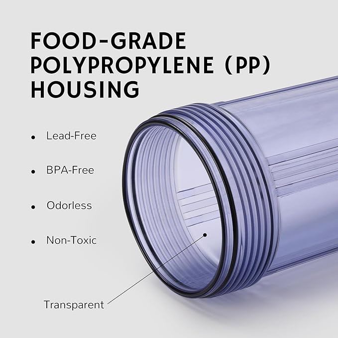 Airthereal Whole House Water Filter Housing, 10" x 4.5" Sediment Carbon Cartridge Universal Housing, Pre-Filtration System for Well and City Water, (Clear Housing)