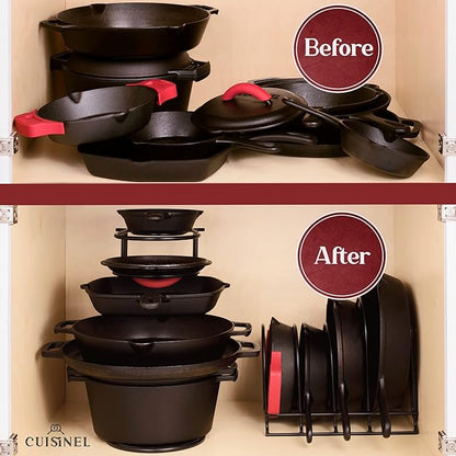 Cuisinel Heavy Duty Pan Organizer - Extra Large 5-Tier Rack - For Cast Iron Skillets, Dutch Oven, Griddles - Durable Steel Construction - Space Saving Kitchen Storage - No Assembly Required - Blue 15"