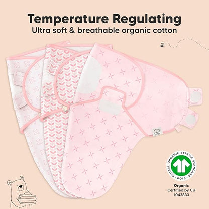 3-Pack Organic Baby Swaddle Sleep Sacks - Newborn Swaddle Sack, Ergonomic Baby Swaddles 0-3 Months, Swaddles for Newborns, Baby Sleep Sack, Baby Swaddle Blanket Wrap,Baby Essentials(Blossom)