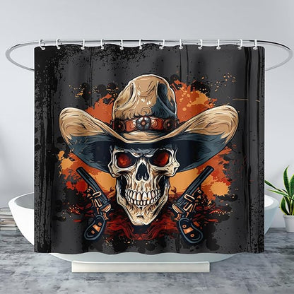 AILONEN Gothic Skull Shower Curtain for Bathroom,Graffiti Fire Gun Skull Black Art Bathroom Curtain for Kids Girls Teen,Bath Curtain 36" W*72" H Polyester Waterproof Bathroom Curtain with 12 Hooks