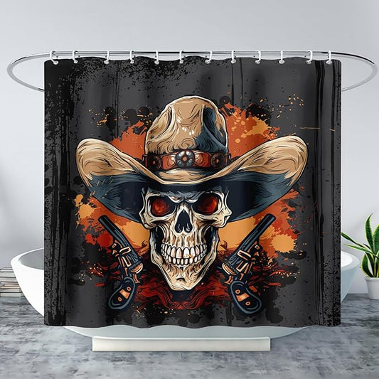 AILONEN Gothic Skull Shower Curtain for Bathroom,Graffiti Fire Gun Skull Black Art Bathroom Curtain for Kids Girls Teen,Bath Curtain 36" W*72" H Polyester Waterproof Bathroom Curtain with 12 Hooks