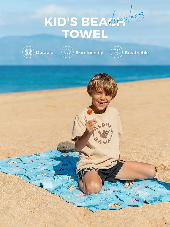 Kids Beach Towel 60''x30'', Quick Dry, Sand Free, Compact, Lightweight, Absorbent, Girls & Boys Large Microfiber Towels for Pool, Swim, Cruise Essentials, Lion