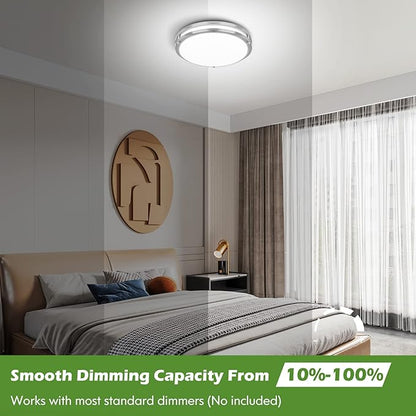 4-Pack 12 Inch Dimmable LED Ceiling Lights, 36W 2700K/3000K/4000K/5000K/6500K Adjusted Flush Mount Ceiling Light, 3200LM Super Bright Brushed Nickel Lighting Lamp Fixture for Bedroom Bathroom Dining