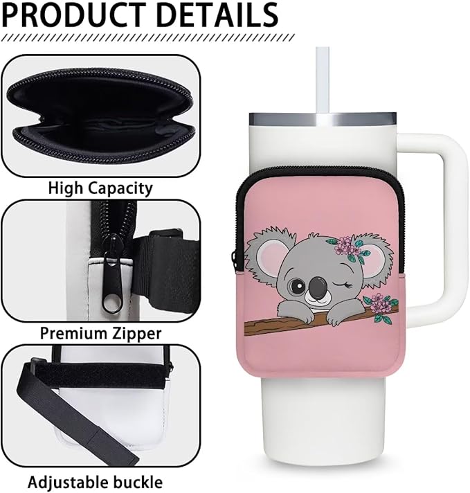 Koala Tumbler Pouch Bag for Stanley Cup Storage Holder Bag with Strap Water Bottle Pouch Zipper Brateaya Cup Pouch 20oz 30oz