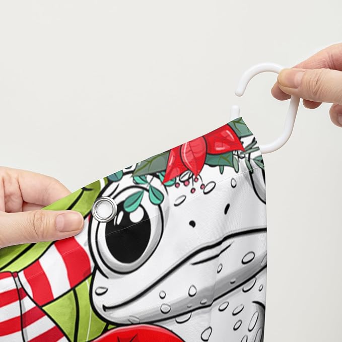 AILONEN Cute Cartoon Frog Shower Curtain,Funny Frog White Green Animal Frog Bath Curtain for Kids Boys Girls,Waterproof Curtain for Bathroom with 12 Plastic Hooks, 48" W x 72" H