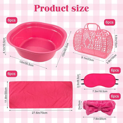 30 Pcs Kids Foot Spa Kit for Girls, Spa Party Supplies for Girls with 6 Pcs Foot Tub & 6 Pcs Pink Hand Towels & 6 Pcs Eye Masks & 6 Headbands & 6 Handbags for Girls Sleepover Slumber Party Supplies