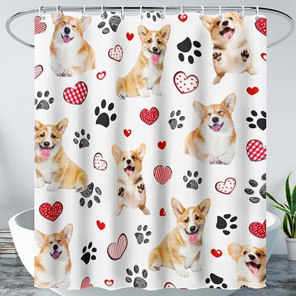 AILONEN Puppy Dog Shower Curtain for Bathroom,Cute Corgi Waterproof Bath Curtain,Pet Dog Kids Girls Dog Lover Curtain with 12 Plastic Hooks(72" W*72" H)
