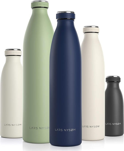 LARS NYSØM Stainless Steel Insulated Water Bottle 12oz 17oz 25oz 34oz 51oz | BPA-free Insulated Thermo Flask for Hot and Cold Beverages | Leakproof Drinking Bottle (Navy Blue, 34oz)