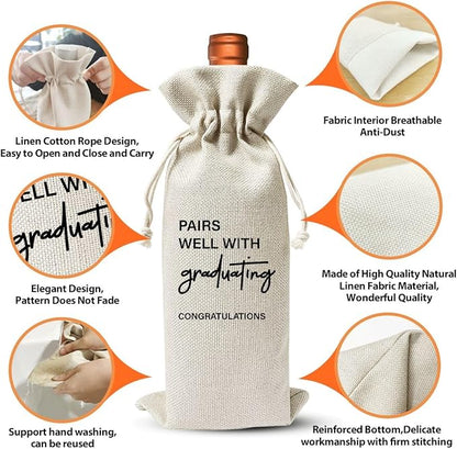 Graduation Gift Wine Champagne Bag, End Of Year Student Gifts Bag For College Student Best Friend Him Her Son Daughter Sister Man Women Niece Cousins, Farewell Present Bag For Wine Bottle