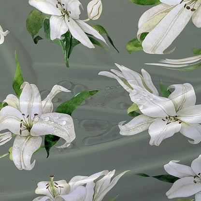 AILONEN Flower Shower Curtain, Vintage Garden Lilies Theme Waterproof Fabric Shower Curtain Set,Green Spring Flowers Bathroom Decor for Teen Girls Women,72" W*96" H