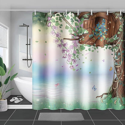 AILONEN Green Tree Leaves Shower Curtain,Botanical Floral Plants Vine Shower Curtain,Spring Floral Shower Curtain for Bathroom Decor Polyester Waterproof with Grommets and Hooks 72" W*84" H