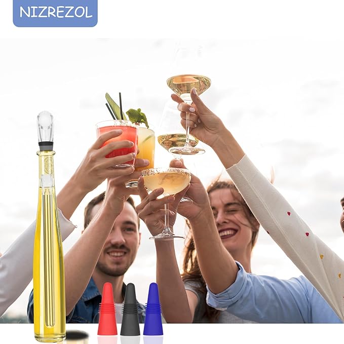 3-in-1 Stainless Steel Wine Chiller Stick, 3 Bottle Stoppers for Free, Wine Bottle Cooler Stick, Rapid Iceless Wine Chilling Rod with Aerator and Pourer, Wine Gift for Wine Lovers.