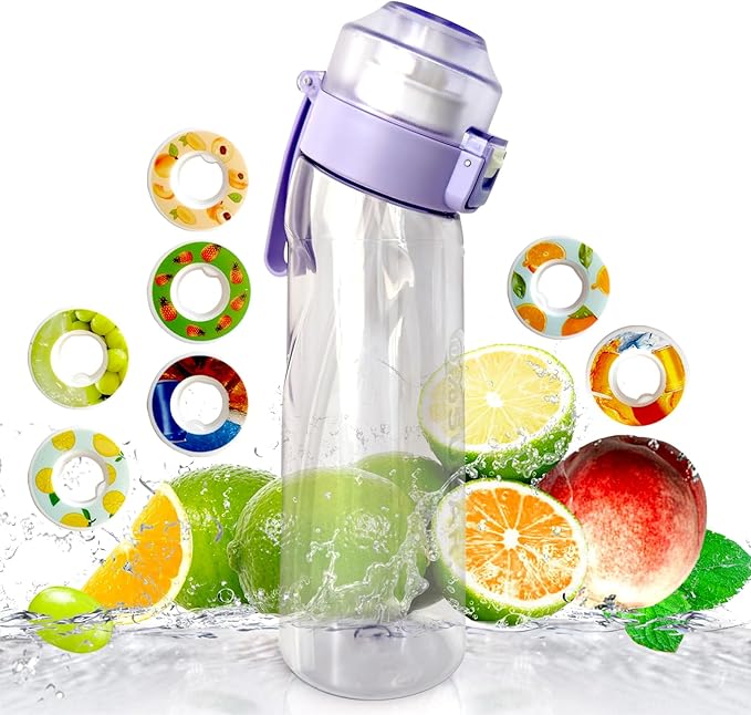 Air Water Bottle,650ML Scent Water Cup with 7 Flavour Pods,Leak Proof Sports Water Cup with Straw Suitable for Outdoor Sports,Gifts From Friends, Birthday Gifts (Purple)