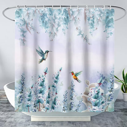 AILONEN Waterproof Floral Shower Curtain for Bathroom,Blue Botanical Wisteria Lavender Flowers Shower Curtain,Watercolor Floral Decor Bathroom Polyester with Grommets and Hooks 72" W*84" H