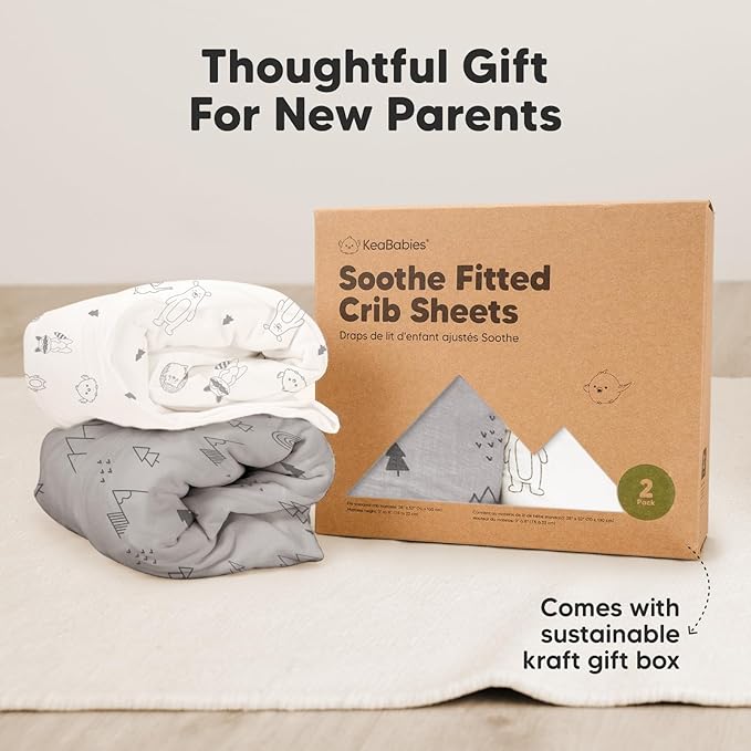 2-Pack Organic Crib Sheets for Boys, Girls - Jersey Fitted Crib Sheet, Baby Crib Sheets Neutral, Crib Mattress Sheet, Cotton Crib Sheets, Breathable Crib Sheet, Baby Mattress Sheets (ABC Land Sky)