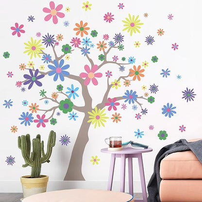 Amaonm 12 Sheets Large Daisy Wall Decals DIY Boho Sunflower Wall Stickers Peel and Stick Colorful ins Daisy Floral Wall Decor for Nursery Little Girls Teens Bedroom Living Room (9 Sheets of 90pcs)
