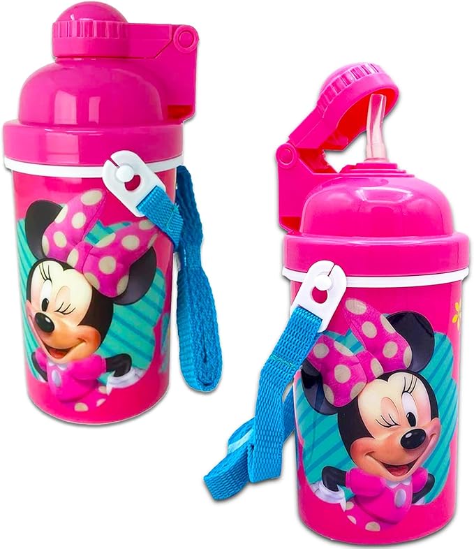 Disney Water Bottles for Girls- 3 Pc Disney School Supplies Bundle with Disney Drinking Bottles Featuring Disney Princesses, Frozen, Minnie Mouse Plus Sticker Activity Book, More