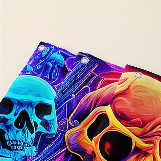 AILONEN Mushroom Skull Shower Curtain for Bathroom,Purple Mushroom Skull Bath Curtain,Fantasy Fairy Skull Skeleton Decoration Bathroom Waterproof Shower Curtain with 12 Plastic Hooks, 60" W*72" H