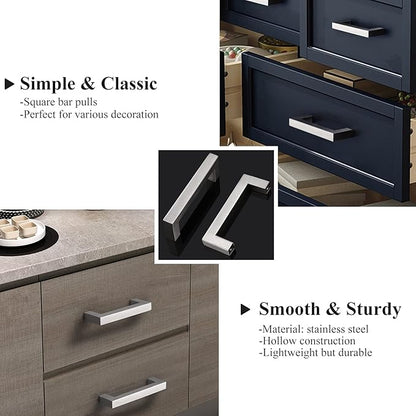 Probrico 10 Pack|Sqaure Kitchen Cabinet Pulls 3-1/2 inch Hole Center, Stainless Steel Furniture Cabinet Hardware, Brushed Nickel Cabinet Handles, 4 Inch Total Length