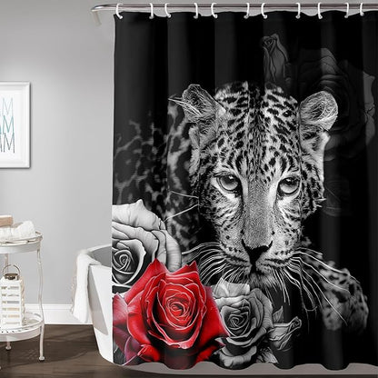 AILONEN Grey Leopard Shower Curtains for Women,Rose Leopard Bath Curtains Gifts for Lover,Polyester Waterproof for Bathroom with 12 Plastic Hooks 72" W*96" H Grey