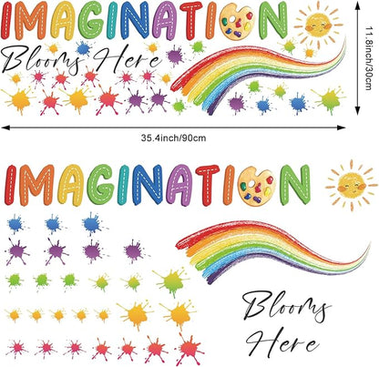 LHIUEM Colorful Imagination Kids Wall Stickers Blooms Here 46 PCS Splatter Splotches Wall Decals for Classroom Rainbow Contact Paper Watercolor Sun Star Wallpaper for Boys Girls Playroom Bedroom Nursery