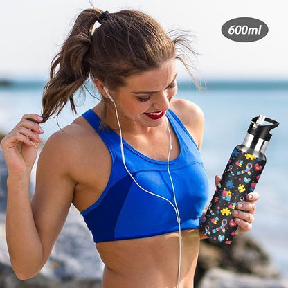 Autism Stainless Steel Water Bottle with Straw Lid - 20 Oz Sports Insulated Water Bottle Thermos for Sport Gym Outdoor Travel School (07-B14)
