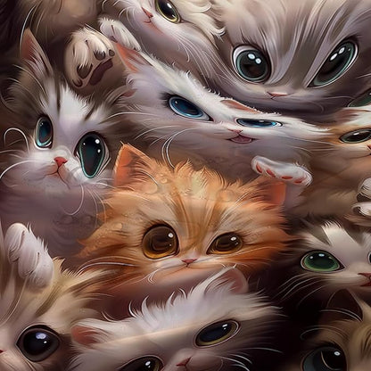 AILONEN Kawaii Cat Shower Curtain for Kids Boys,Lovely Hairy Cat Fabric Shower Curtains for Bathroom,Cute Animal Kittens Polyester Cloth Bath Curtain Set, 60" W*72" H