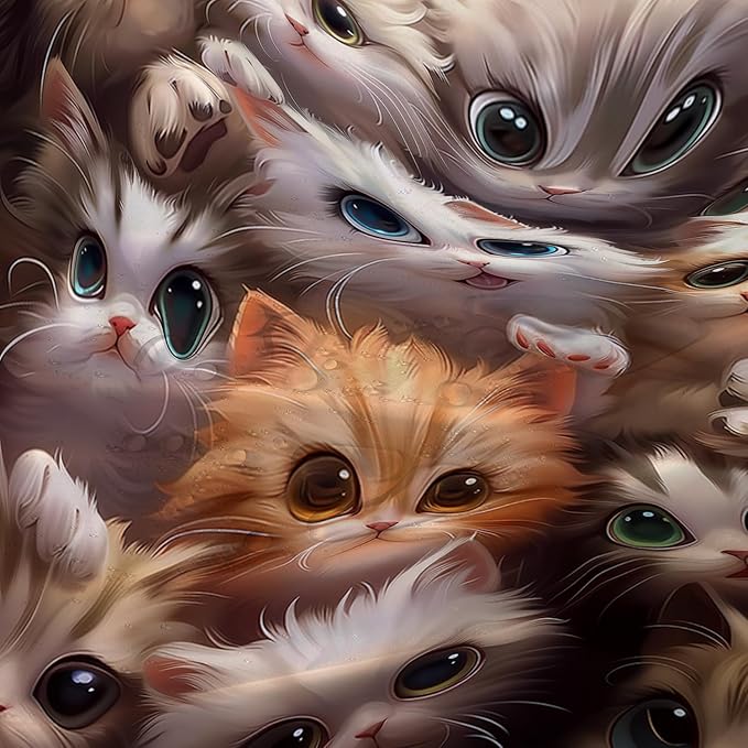 AILONEN Kawaii Cat Shower Curtain for Kids Boys,Lovely Hairy Cat Fabric Shower Curtains for Bathroom,Cute Animal Kittens Polyester Cloth Bath Curtain Set, 72" W*84" H