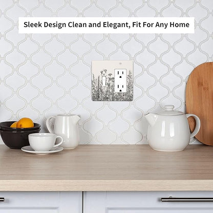 Vintage Grey Floral Herbs Wild Flowers Botanical 2 Gang Single Toggle Rocker Combination Boho Light Switch Covers Decorative Country Unique Wall Plate Cover Electrical Faceplate Switchplate