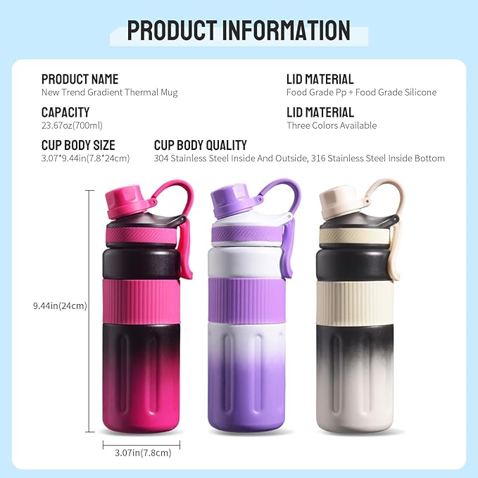 Comeon Insulated Stainless Steel Water Bottle with Lid, 24 OZ Leak Proof Vacuum Sports Water Flask for Gym, Travel, Bike, Camping