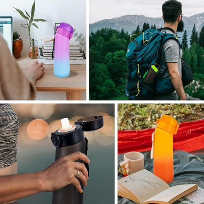 Air Water Bottle with Flavor Pods, 25 OZ Tritan Sports Water Bottle with Straw, Scented Water Bottle with Handle (Black Green+4 Flavor Pods)