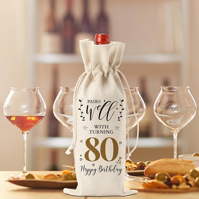 80th Birthday Gifts for Women Men Funny Wine Bag 80th Birthday Party Decorations Favors Happy Anniversary 80 Year Old Gifts for Woman Her Him Mom Dad Grandma Grandpa Wine Gift Bag