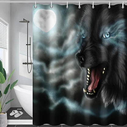 AILONEN Howling Wolf Shower Curtain,Cloud Moon Wolf Bath Curtain,Wildlife Wolf Polyester Waterproof for Bathroom,72" W*84" H with 12 Plastic Hooks