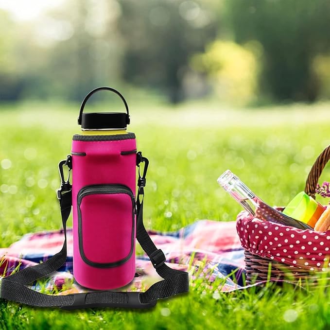Neoprene Carrier Water Bottle Insulation Sleeve,Waterproof, Anti-Slip, Anti-Scratch Pouch with Shoulder Strap, fit for Owala Insulated Stainless Steel Water Bottle (Rose Red, for 24 oz)