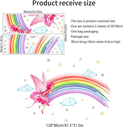 Rainbow & Fairy Wall Decals - 2 Sheets, 30x90cm Each, Perfect for Kids' Room Decor