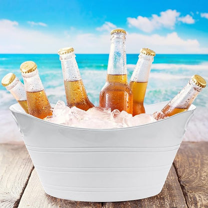 24 Pcs White Oval Storage Tub with Handles, 4.5L Plastic Ice Bucket Wine Beer Champagne Bottle Drink Cooler Tub for Parties Beverage, Storage Basket