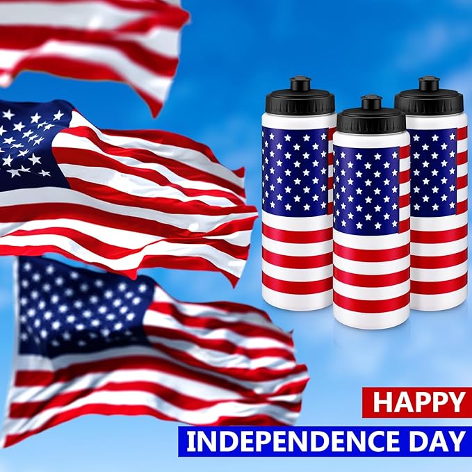 Honeydak Sports Squeeze Water Bottles Patriotic Water Bottles 20oz American Flag Water Bottles with Pull Top Cap Reusable Plastic Water Bottles for Fitness Camping Sports Outdoor Activity Gym