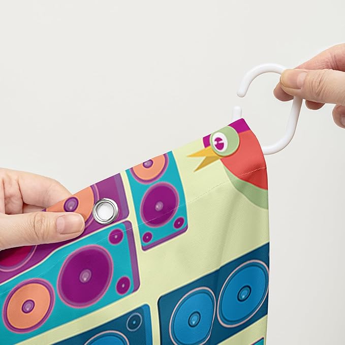 AILONEN Cartoon Robot Shower Curtain Sets,Beautiful Music Guitar Robots Theme Bathroom Decors, 72" W*96" H Cute Shower Curtain for Boys Girls Teens Kids