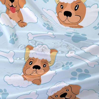AILONEN Cute Dog Shower Curtain,Cute Bulldog Labrador Dog Print Shower Curtain, 72" W*72" H Waterproof Happy Shower Puppy Dog Lover Curtain with Grommets and 12 Hooks