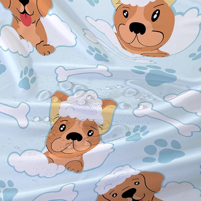 AILONEN Cute Dog Shower Curtain,Cute Bulldog Labrador Dog Print Shower Curtain, 36" W*72" H Waterproof Happy Shower Puppy Dog Lover Curtain with Grommets and 12 Hooks