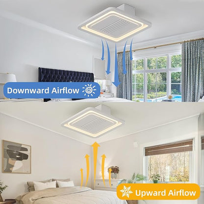 21 Inch Speed Bladeless Ceiling Fan,LED Ceiling Lights with Fan,Remote Control Enclosed Flush Mount Ceiling Fan With Timming,Low Profile Ceiling Fan With Light,3000-6000K, 6 Wind Speed