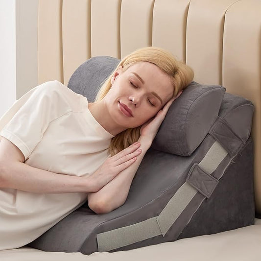 3PCS Bed Wedge Pillow for Sleeping, Adjustable Memory Foam Wedge Pillow for Back Leg Pain Relief, 23” Wide Triangle Pillow Wedge for Post Surgery, Acid Reflux, GERD & Snoring, Grey