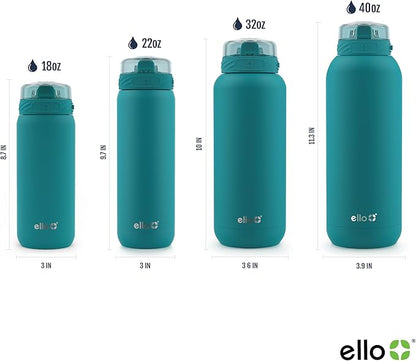 Ello Cooper 18oz Kids Stainless Steel Water Bottle with Straw and Carry Handle, Double Walled and Vacuum Insulated Metal, Leak Proof Locking Lid with Soft Silicone Spout, Reusable, BPA Free, Antigua