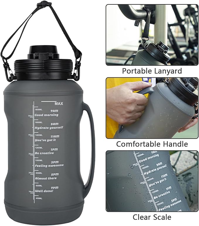 Collapsible Water Bottles, Foldable Water Bottle 67.6oz/2L, Portable Sports Water Bottle, Reusable Travel Water Bottle, Motivational Water Bottle, Leak Proof, BPA Free, Straw & Handle (Black)