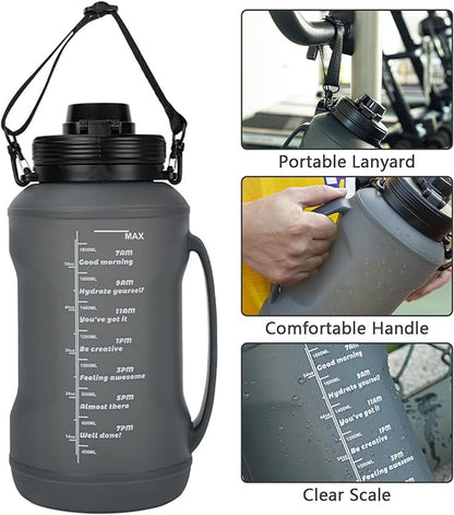 Collapsible Water Bottles, Foldable Water Bottle 67.6oz/2L, Portable Sports Water Bottle, Reusable Travel Water Bottle, Motivational Water Bottle, Leak Proof, BPA Free, Straw & Handle (Black)