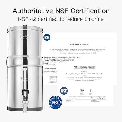 Gravity-Fed Water Filter System, 2.25G Stainless-Steel Countertop System with 2 Black NSF/ANSI 42 Certification Elements, 2 Fluoride, Metal Water Level Spigot, Reduces Fluoride and Chlorine
