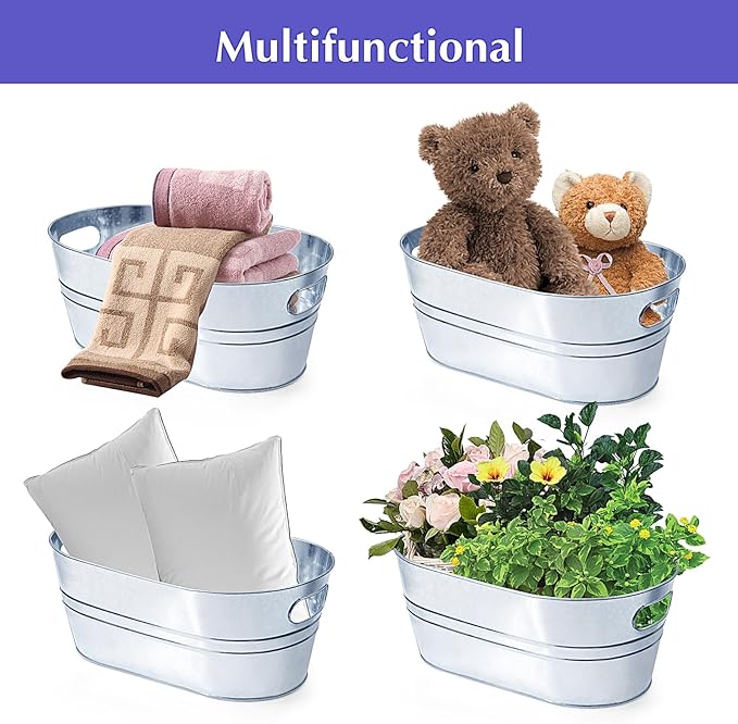 4 Gallon Ice Buckets for Parties, IKAYAS Galvanized Metal Ice Bucket Ice Tub with Scoop for Cocktail Bar Mimosa Bar Supplies, Large Champagne Bucket Beer bucket Metal Tub (3 Pack)