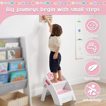 Toddler Step Stool for Bathroom Sink and Potty Training Durable Anti-Slip,Anti-Tip A-Frame,10-Second Assembly, 2-Step Potty Stool with Wide Steps,CPC Certified for Safe and Kids Easy Hand Washing